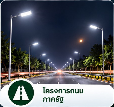 การติดตั้งโคมไฟถนนในโครงการถนนภาครัฐและทางหลวง